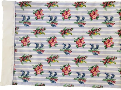 Funda nórdica casera 76"x54" mezcla de algodón FLORAL racimos rayas azules NUEVA Foto 1 de 4