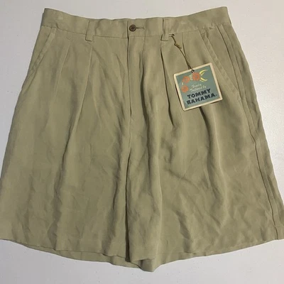 Tommy Bahama Vintage 100% Silk Shorts Women’s Size 14 Beige Pleated Resortwear - Image 1 of 4