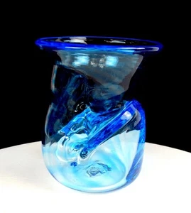 STUDIO ART GLASS FREE FORM SPIRAL TURQUOISE 5 1/4" VASE - Picture 1 of 9