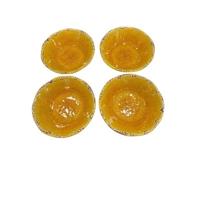 Conjunto de 4 tigelas Pier 1 amarelo carmelo rústico craquelado melamina 7" - Imagem 1 de 4