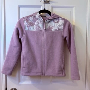 North Face Girls Pink Zipper Fleece With Hood Size Small 7/8 EUC - Picture 1 of 8