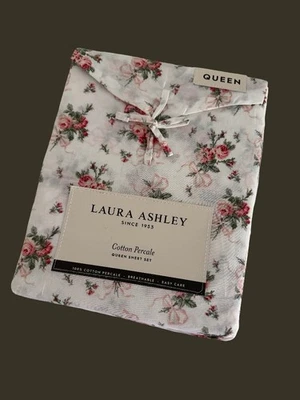NIP Laura Ashley Queen Sheet Set 4 PCS 100% Cotton Percale Luxury Flowers - Image 1 of 4