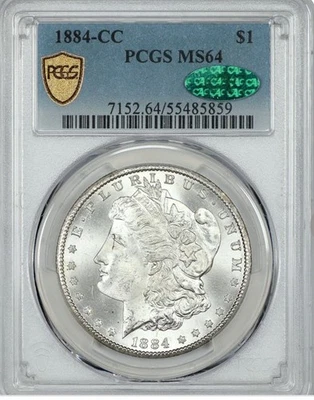 1884-CC $1 PCGS MS 64 CAC Morgan Silver Dollar ⭐ Dazzling Silver Coin! ⭐ CAC - Image 1 of 3