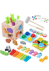 8 in 1 Montessori Wooden Toy Set for Toddler Learning Educational Preschool - Picture 1 of 9