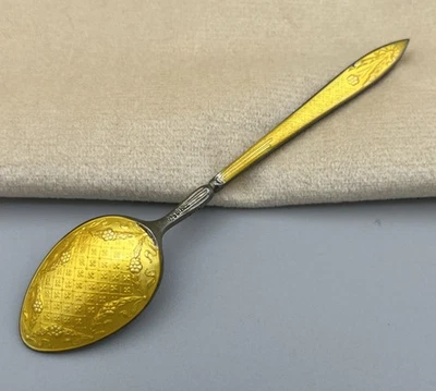 David Andersen Norway Sterling Silver Yellow Guilloché Enamel Spoon 1950s - Image 1 of 4