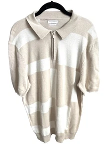 NWT Denim & Flower Polo Sweater Viscose Blend Tan Beige 1/4 Zip Size Large - Picture 1 of 5
