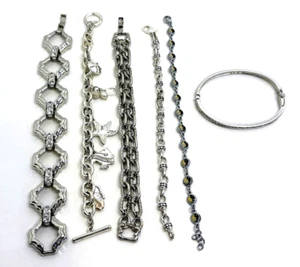 LOT OF 6 Silvertone Bracelets~ Includes Signed SWAROVSKI, GOLDETTE, LIA SOPHIA - Picture 1 of 23