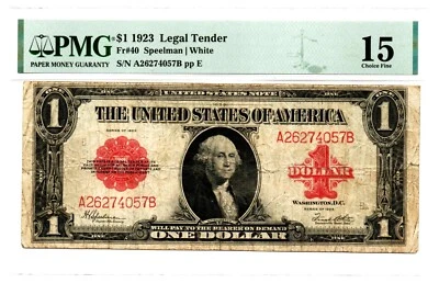 Fr. 40 1923 $1 Legal Tender Note Speelman / White PMG Choice Fine 15 - Image 1 of 2