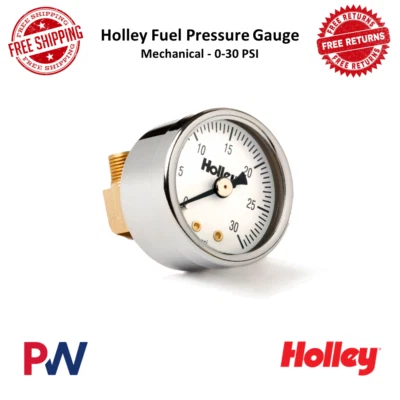 Holley Fuel Pressure Gauge Analog 0-30 PSI Chromed Steel Case Non Liquid Filled - Image 1 of 4