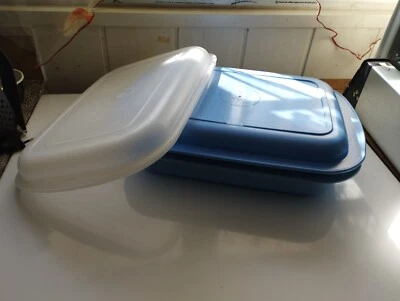 tupperware grand plat rectangle micro pro bleu 3.5 litre +couvercle conservation - Photo 1/2
