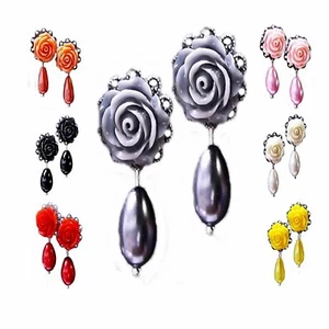 Pendientes rosa y perla pequeña gota, elige color, clip o accesorios perforados - Imagen 1 de 10