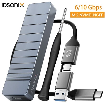 IDsonix M.2 NVMe & SATA SSD Enclosure Caddy USB 3.1 Type C M2 PCIe NGFF Adapter - Image 1 of 4