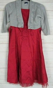 WhatADoll Girls 2 pc. Sleeveless Red Holiday Dress w/Gray Sweater Size L(10-12) - Picture 1 of 7