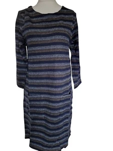 Ex White Stuff Blue Striped Midi Shift Dress Size 12 - Picture 1 of 7