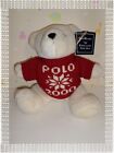 ? - Peluche Ours  Polaire Blanc Pull Rouge Etoile Polo 2000 Ralph Lauren 30 Cm