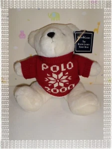 ⑲ - Peluche Ours  Polaire Blanc Pull Rouge Etoile Polo 2000 Ralph Lauren 30 cm - Picture 1 of 3