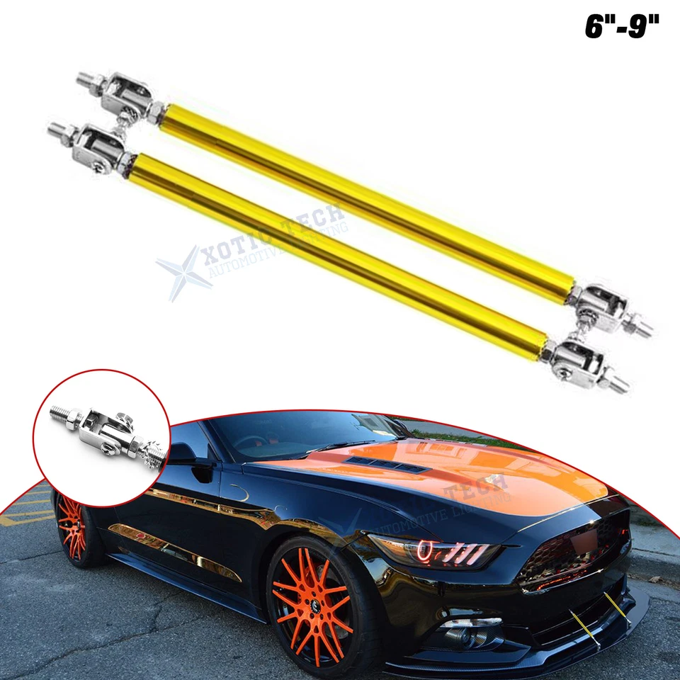 Gold 6"-9" Bumper Lip Splitter Rod Strut Tie Bars For Ford Focus Mustang Fusion - Image 1 of 4