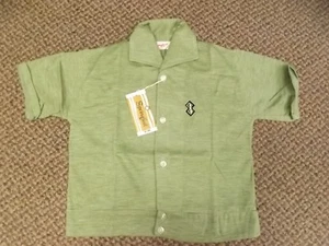 Rockabilly Vtg 1950s NEW Sporty Green 50/50 Banded Waist Summer Shirt Boys Sz 4 - Picture 1 of 3