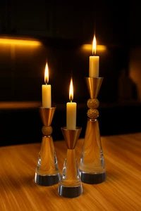 Set of 3 Gold & Crystal Accent Candle Holders – Modern Glam Decor - Picture 1 of 1