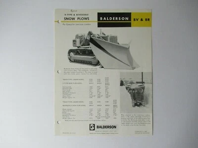 1968 CAT Caterpillar 977 Balderson BV BR snow plow specification sheet brochure - Image 1 of 2