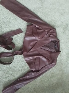 Asyou Pu Cropped Blazer With Buckle Detail In Wine Size UK 14 - Picture 1 of 3