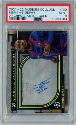 2021-22 Topps Museum Collection UEFA Archival Memphis Depay Gold Auto /50 PSA 9 - Image 1 of 2