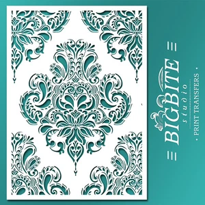 Shabby Chic STENCIL: Damask Doodle Wallpaper Pattern (DIY Furniture Print) #044 - Picture 1 of 9