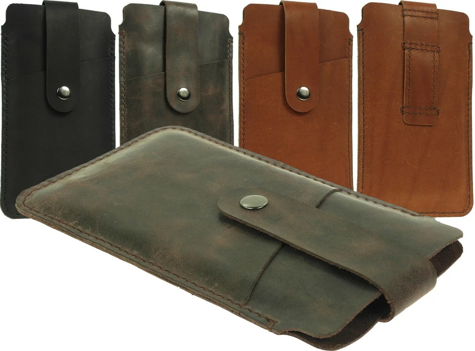 FUNDA FUNDA DE CUERO GENUINO COSIDA A MANO CON TRABILLA PARA CINTURÓN PARA TELÉFONOS GRANDES Foto 1 de 4