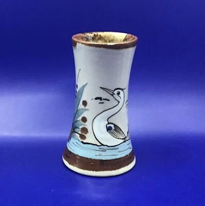 Tonala Ken Edwards mexikanische Keramik Knospenvase handbemalt Kranich Schmetterling Wasser - Bild 1 von 6