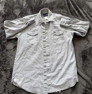 Vintage Wrangler Brush Popper Shirt Gray Canvas Pearl Snap 90s Mens Western XLT - Picture 1 of 13