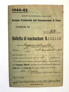 Tessera Bolletta di macinazione- Sezione Provinciale di Como anno 1944-45 - Picture 1 of 4