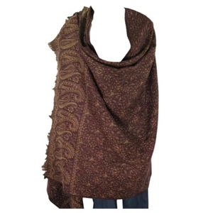 Throw/Shawl | Yak + Sheep Wool Blend | Nepal |Handmade | Paisley Design| Brown - Picture 1 of 5
