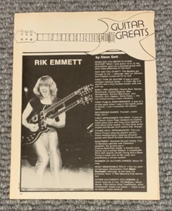 RIK EMMETT Triumph Guitar Greats Hit Parader Magazine 1 página artículo 1984 - Imagen 1 de 1