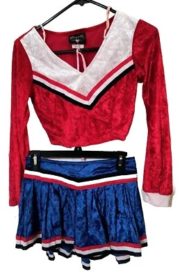 Charades Sexy Long Sleeve Cheerleader Costume Crop Top & Mini Skirt Size Adult L - Image 1 of 4