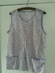 Ladies Polyester Overall NEW sleeveless W Pinny white/purple floral+ contrast - Picture 1 of 3