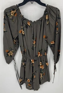 Blusa Free People Top Para Mujer XS Gris Floral Fuera del Hombro Cintura Ajustada Boho Fluida - Imagen 1 de 6