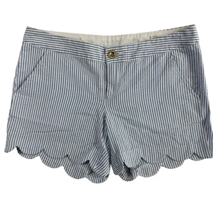Lilly Pulitzer Buttercup Short Blue Striped Seersucker Women's 4 Scalloped Hem - Picture 1 of 8