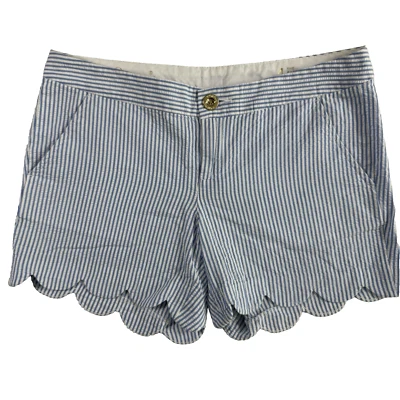 Lilly Pulitzer лютик короткие синие в полоску Seersucker женщин 4 зубчатый подол - Изображение 1 из 4