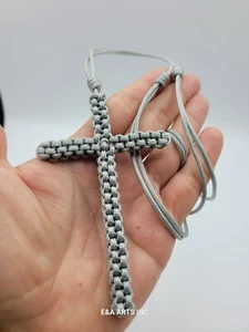 Paracord Halskette grau Kreuz 10 cm x 6 cm Handarbeit - Bild 1 von 15