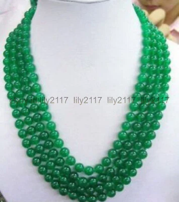 Collar largo de cuentas redondas de piedras preciosas de calcedonia verde natural de belleza de 8 mm 100"" AAA Foto 1 de 3