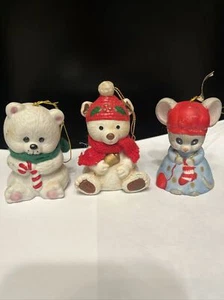 Vintage Jasco Lil Charmers Bell Bear Mouse Christmas Tree Ornaments 3 - Picture 1 of 4