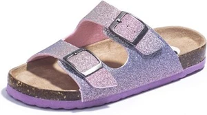 Girls Glitter Slide Sandals Cork Slipper with Adjustable Straps For Little Kid - Picture 1 of 6