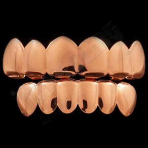 18K Rose Gold IP Plated STAINLESS STEEL Tooth Top & Bottom GRILLZ Hip Hop Grill - Picture 1 of 5