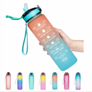 1L Sports Water Bottle Fitness Cycling Bike Gym Drinking Water Cup w Time Marker - Bild 1 von 23