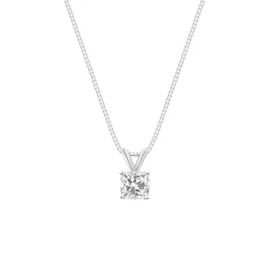 1.50 Ct Cushion Created Diamond Real Solid 14K White Gold Pendant 18" Necklace - Picture 1 of 3