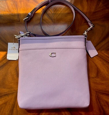 Bolso Bandolera Coach KITT Delgado Cuero Granulado Cruzado Púrpura Suave Agotado Nuevo con Etiquetas $175 Foto 1 de 4