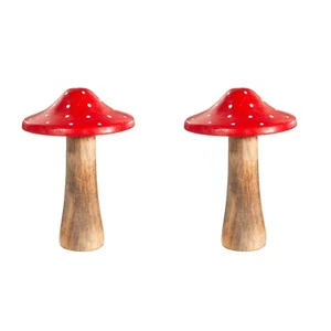 2 red woodland mushroom ornament Sass& Belle 15 cm wood wooden gift - Picture 1 of 1