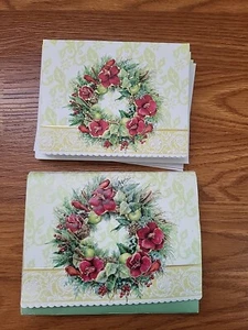 Carol Wilson Christmas Wreath 9 Embossed Note Card and Envelope Set 5”x 7" - Picture 1 of 6