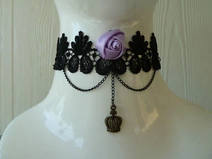 BLACK LACE Choker/necklace. with rose. Vintage-Retro-Goth-Emo. Fancy dress party - Picture 1 of 11