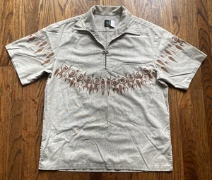 Vintage 70s Iolani Shirt Mens Size Large Tiki Hawaiian Tribal Camp USA Beige - Picture 1 of 10